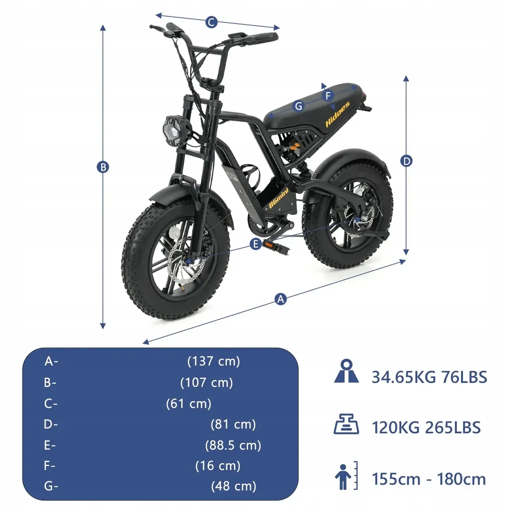 Hidoes B6MINI suspension avant et arrière, vélo électrique 500W 48V