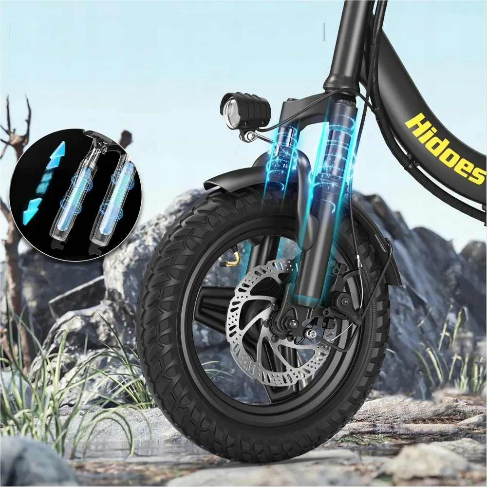 Vélo électrique pliant Hidoes C5 de couleur noire.