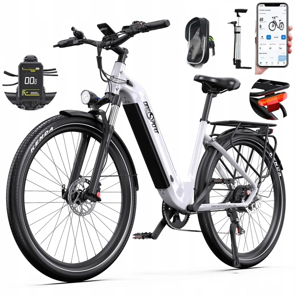 Vélo électrique Onesport OT05 blanc avec batterie 18.2Ah