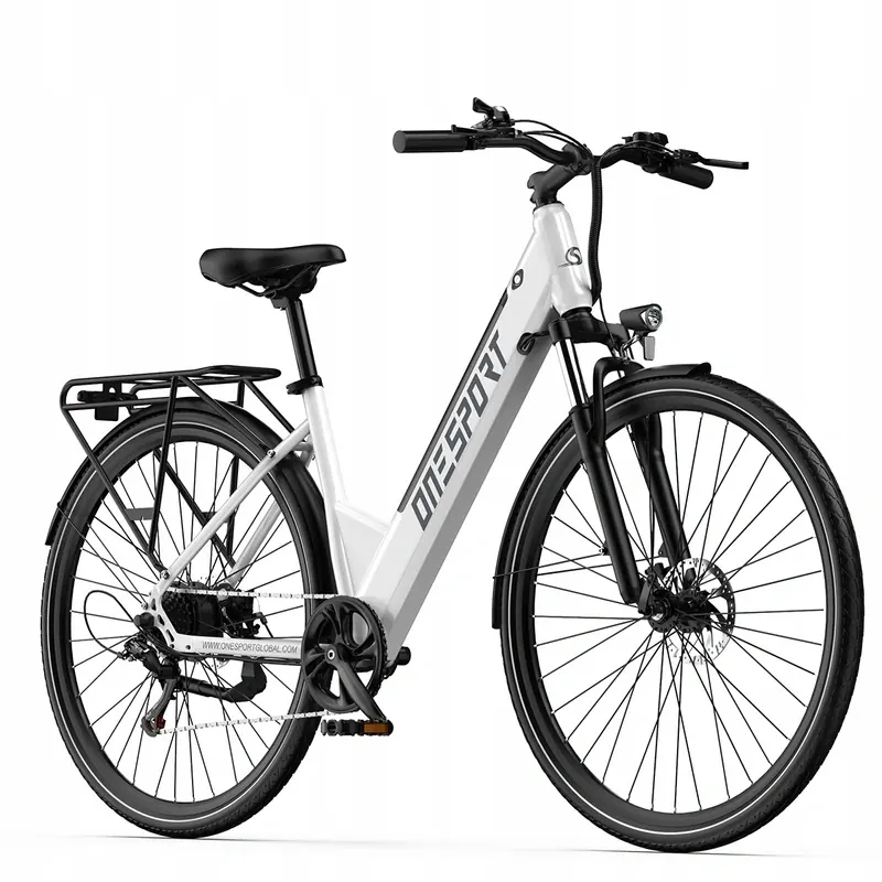 Vélo électrique urbain ONESPORT OT12 blanc vue latérale complète