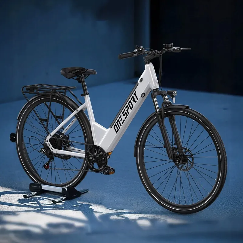 Logo Onesport sur le vélo électrique OT12 blanc