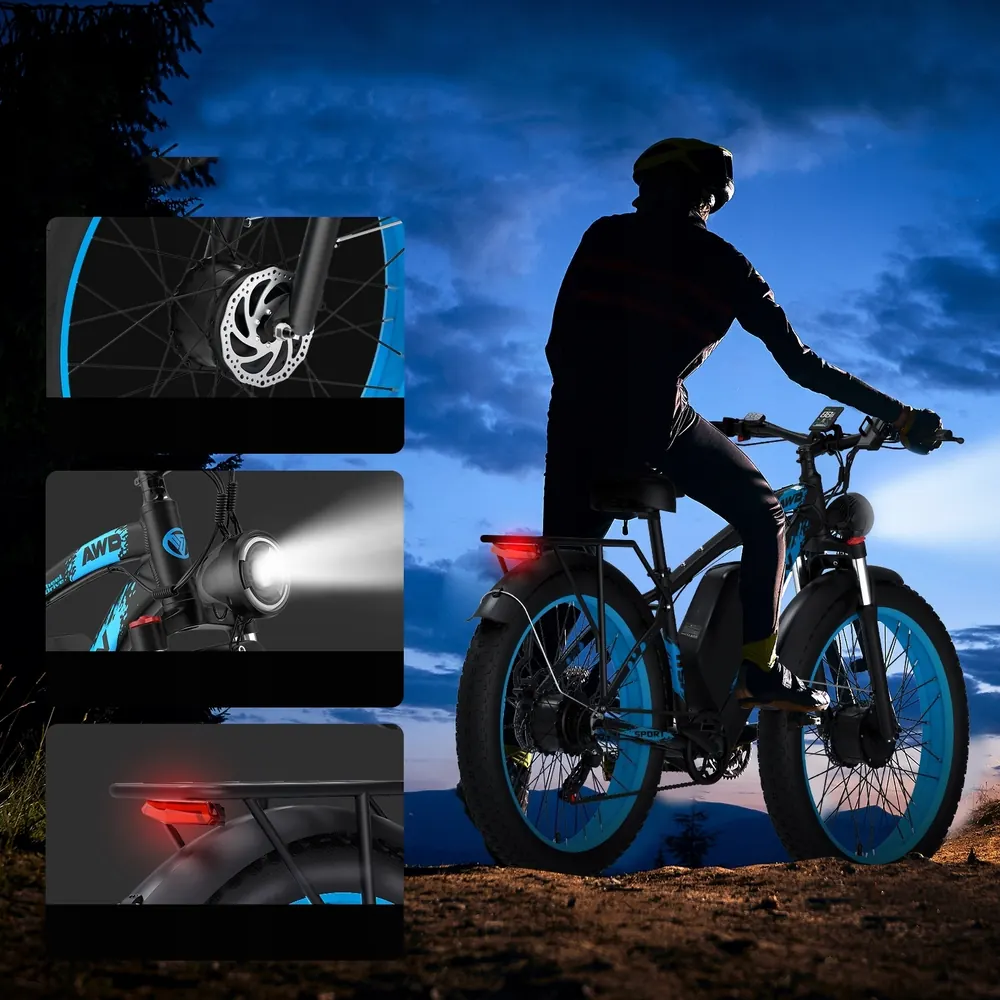 Vélo électrique VITILAN H5 bleu avec double moteur 3000W et batterie 52V25AH
